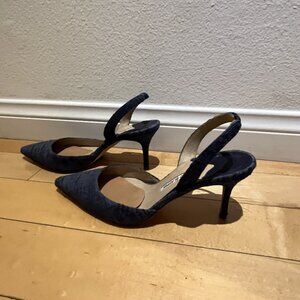 Manolo Blahnik Medium Blue Fabric Slingback Heels Size 39